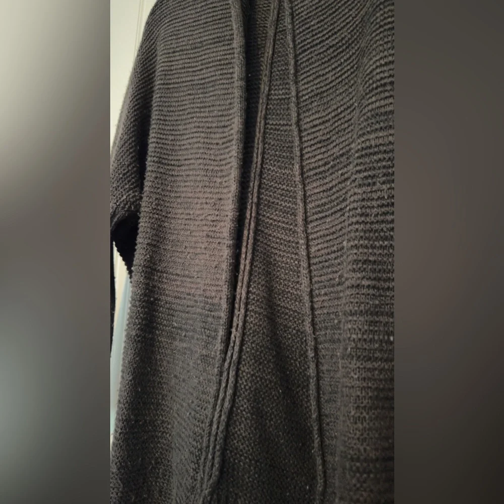 COZY CASUAL Chunky Cocoon Cardigan Open Front Woven Sweater Dark Brown & Black